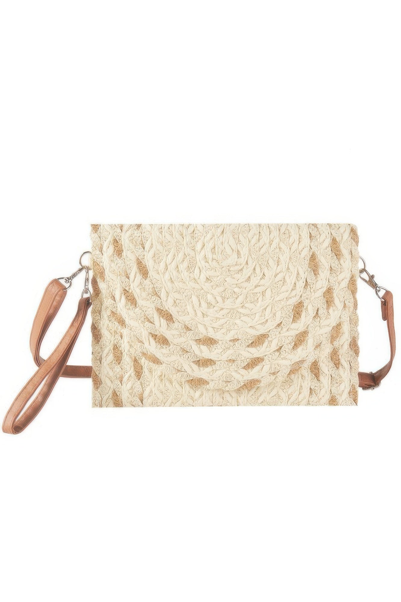 Mixed Color Detail Straw Clutch & Crossbody Bag