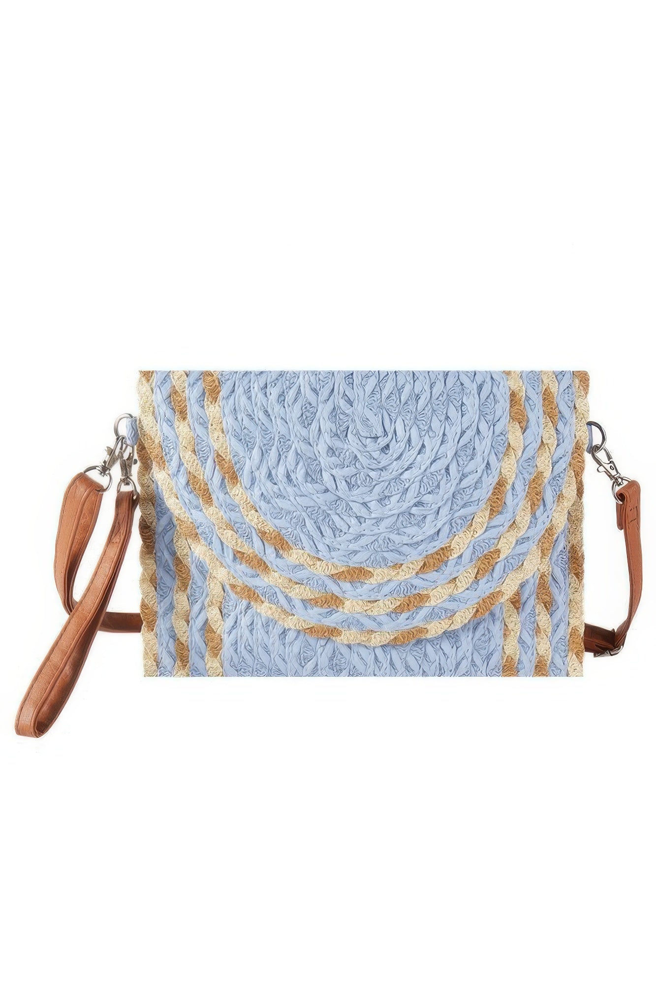 Mixed Color Detail Straw Clutch & Crossbody Bag