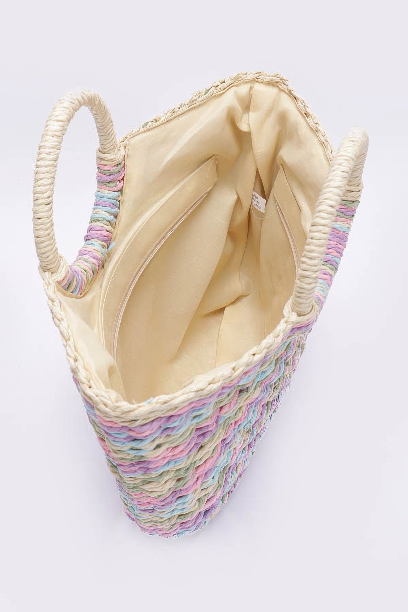 Faux Straw Multi Color Round Handle Tote Bag