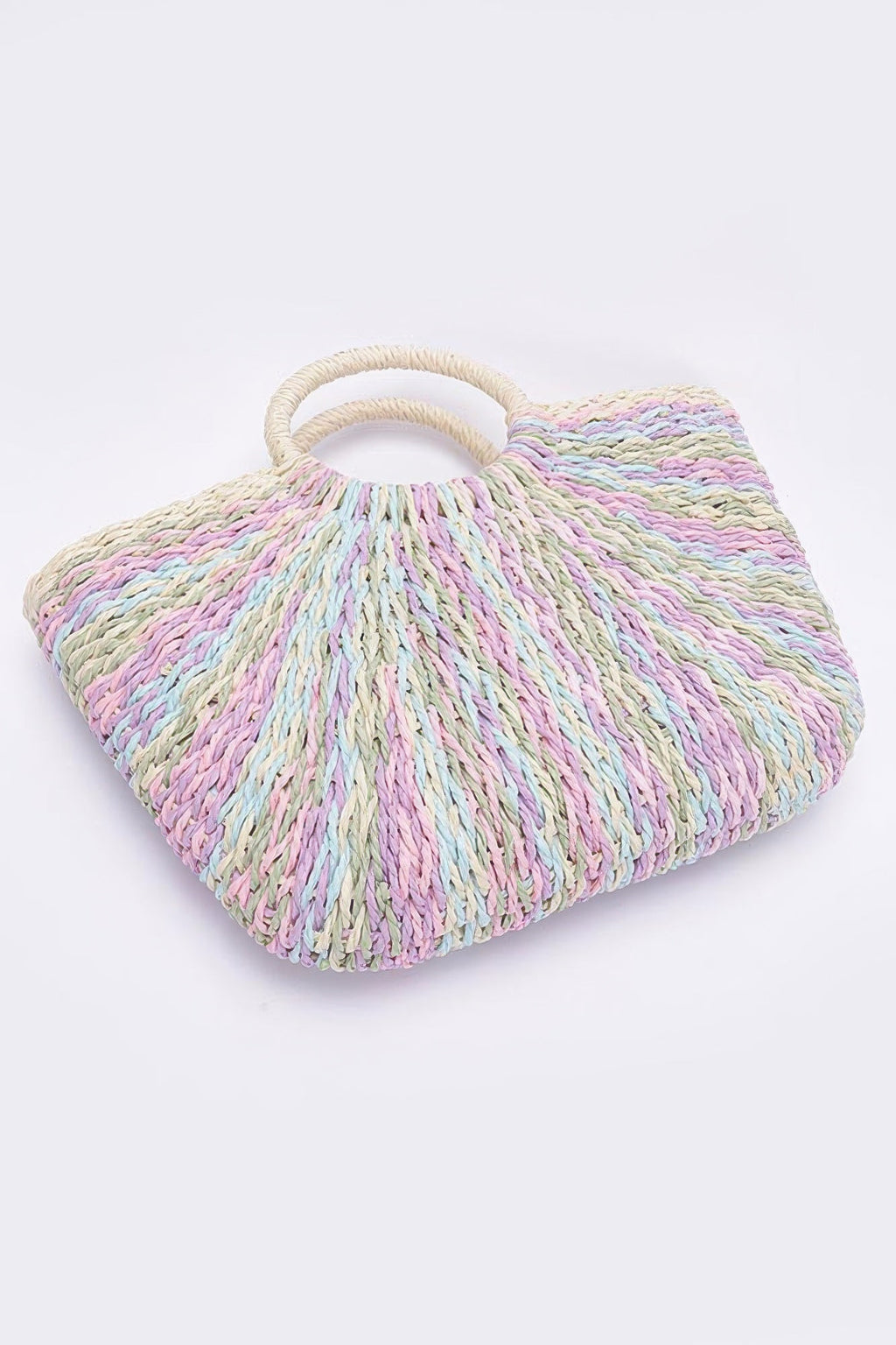 Faux Straw Multi Color Round Handle Tote Bag