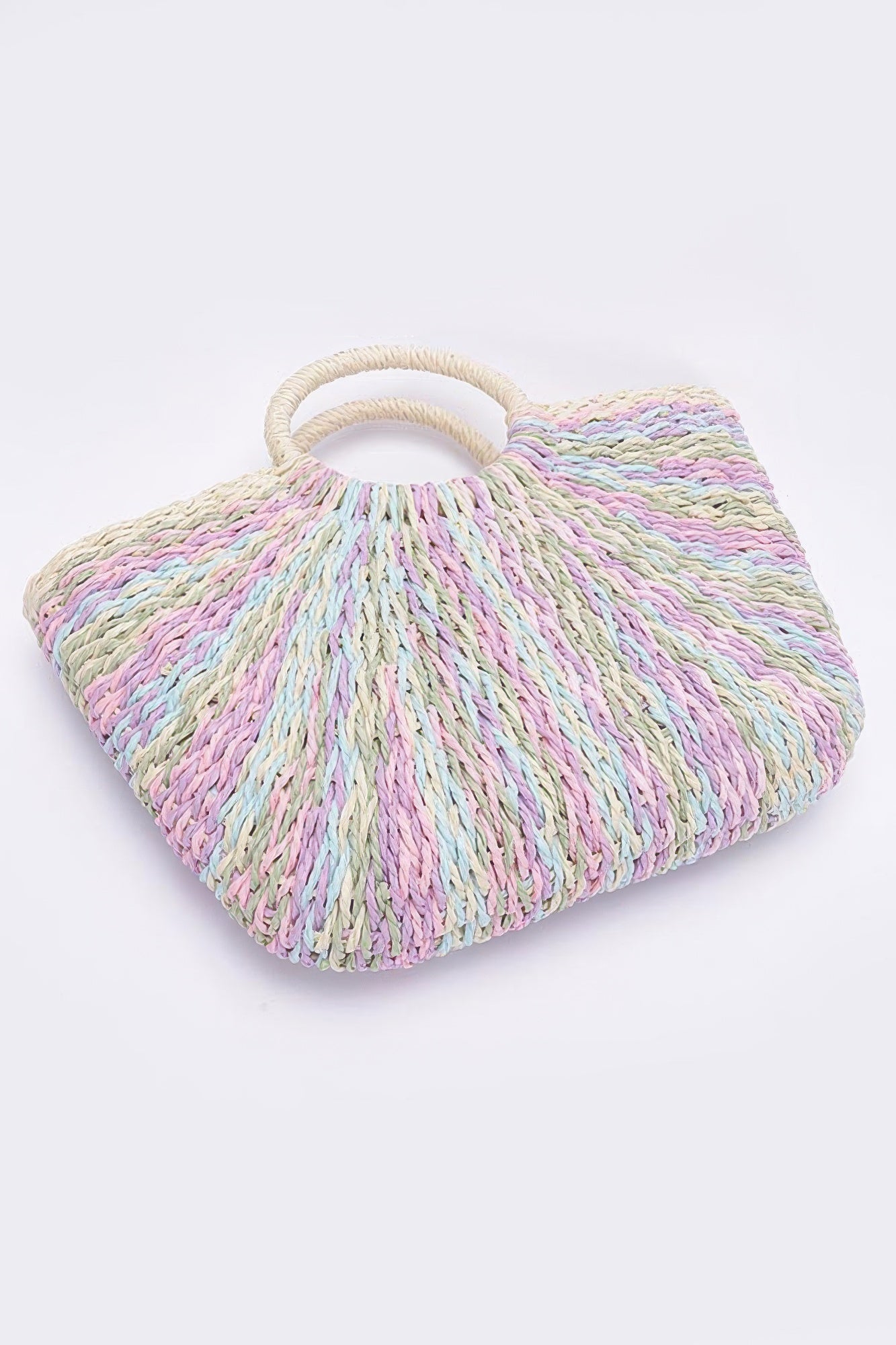 Faux Straw Multi Color Round Handle Tote Bag