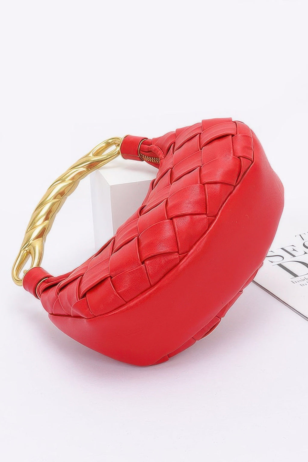 Faux Leather Braided Metal Handle Bag