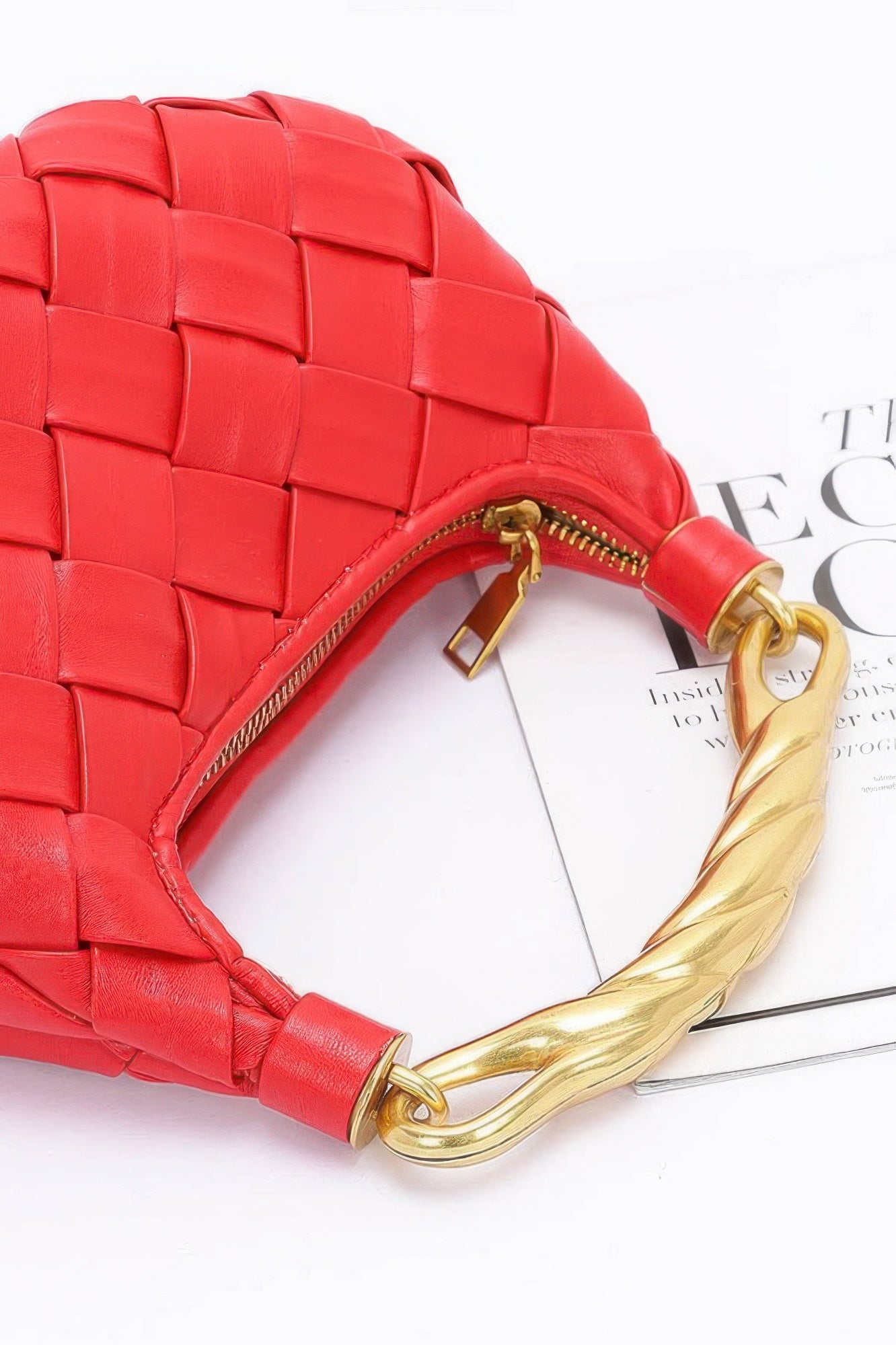 Faux Leather Braided Metal Handle Bag