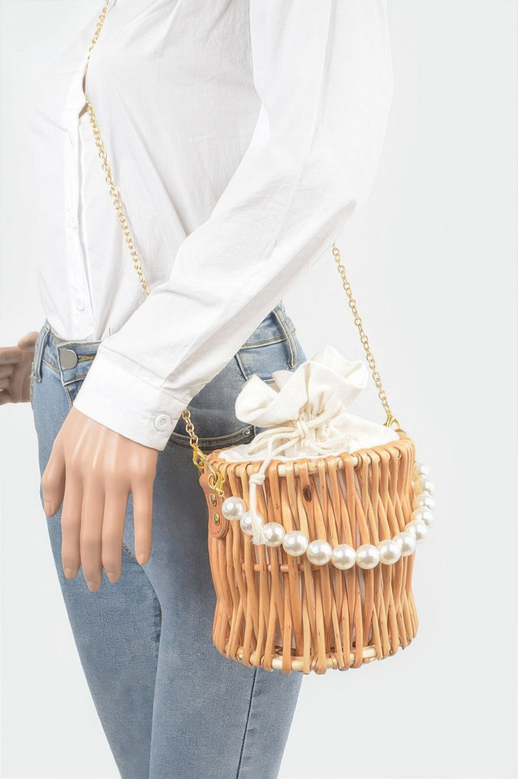 Bamboo Clutch W Faux Pearl Handle