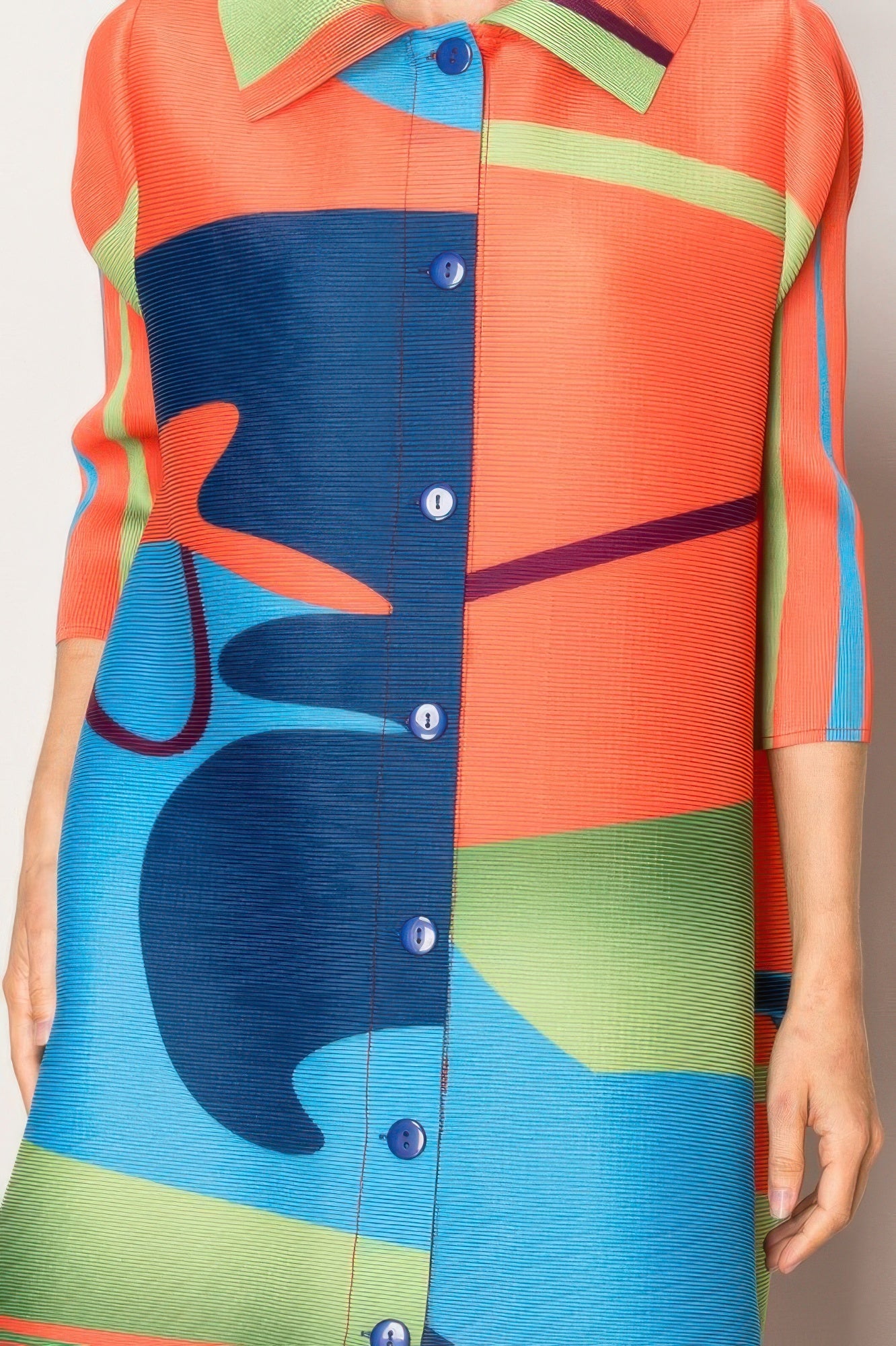 Abstract Print Pleated Lapel Shirtdress