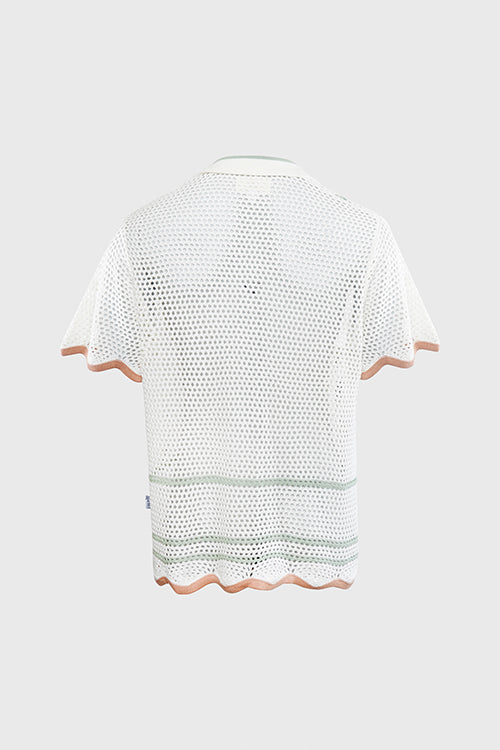 Racket Club Crochet Knit Short-Sleeve Button-Up Shirt