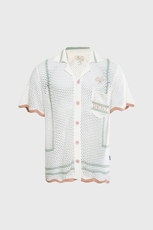 Racket Club Crochet Knit Short-Sleeve Button-Up Shirt