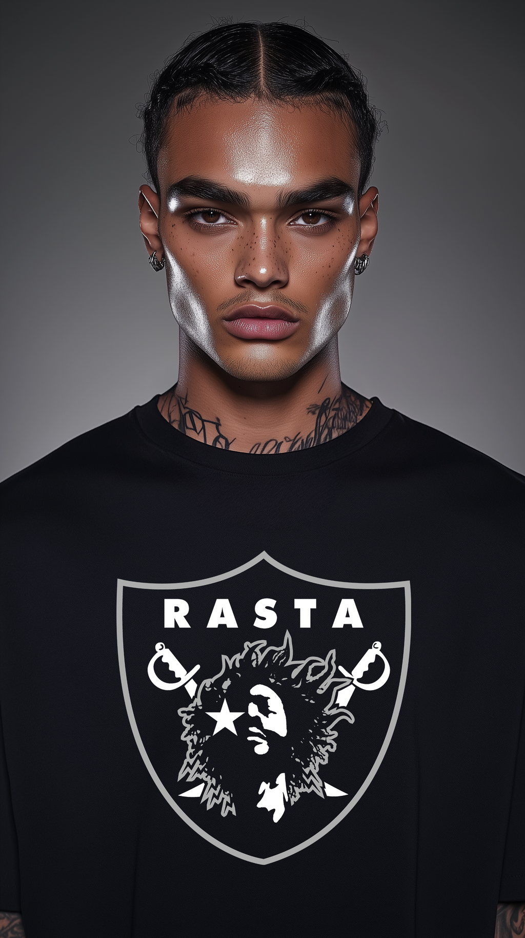 RASTA RAIDERS BLACK Oversized Boxy Tee