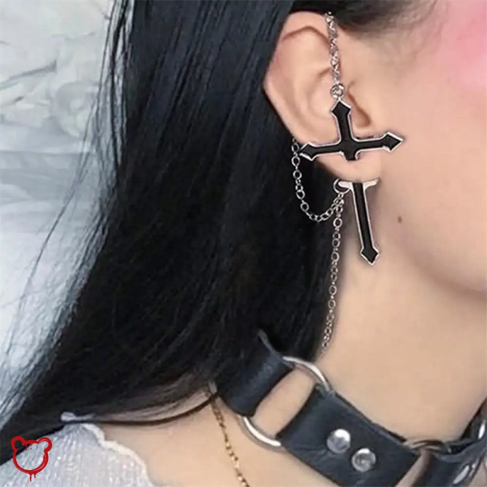 Black Cross Earring