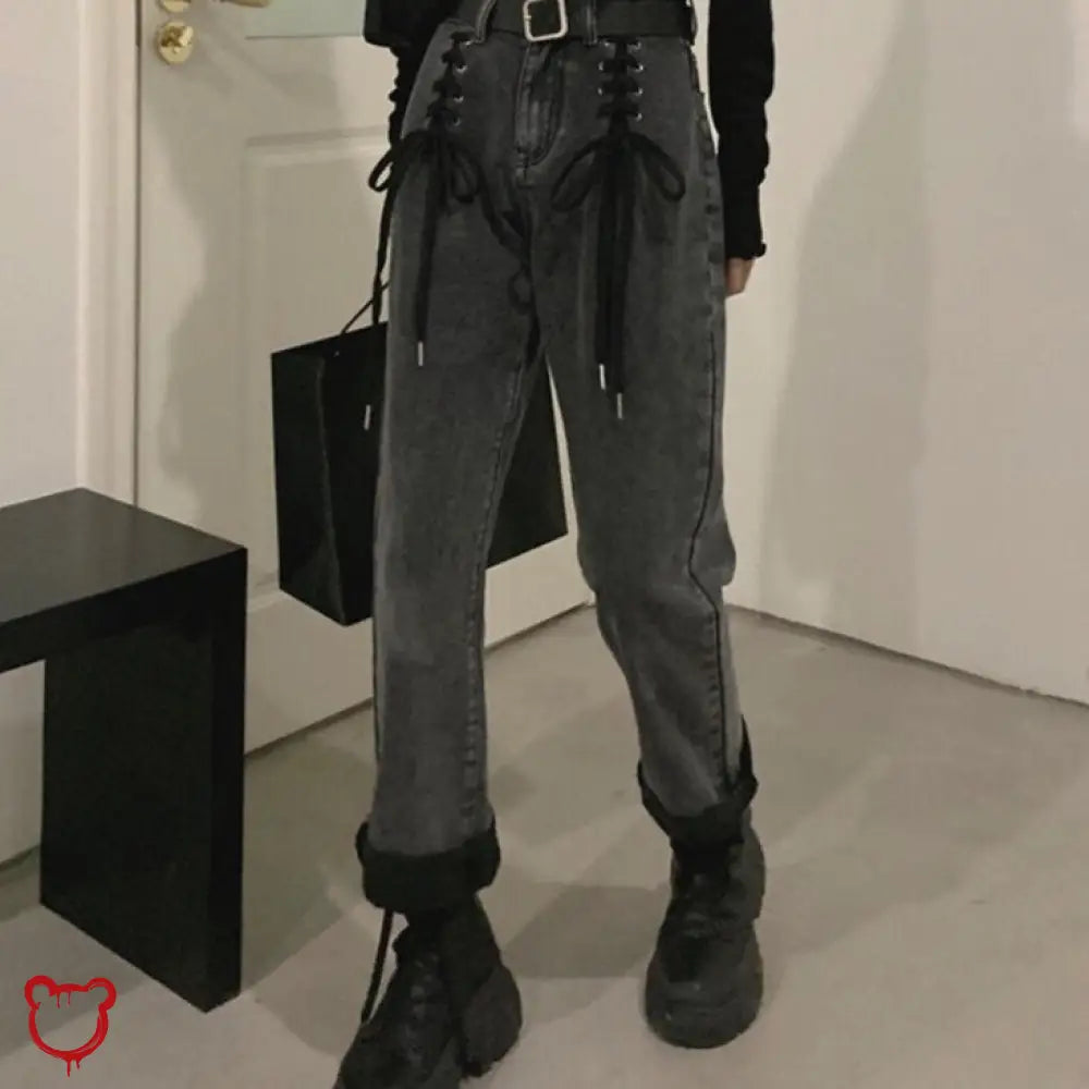 “Lacy Luna” Lace-Up Denim Pants