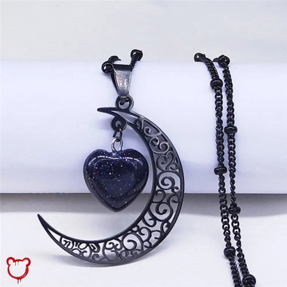 Black Moon Heart Necklace