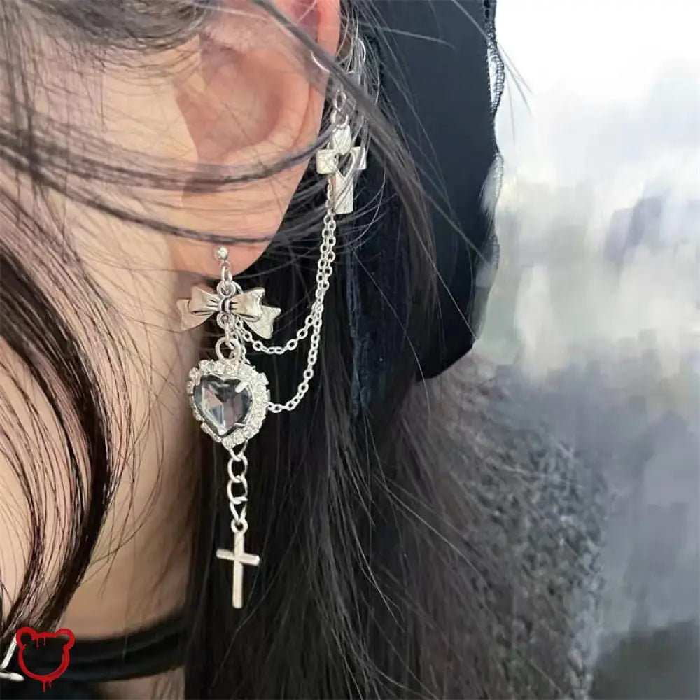 Cross Heart Chain Earrings
