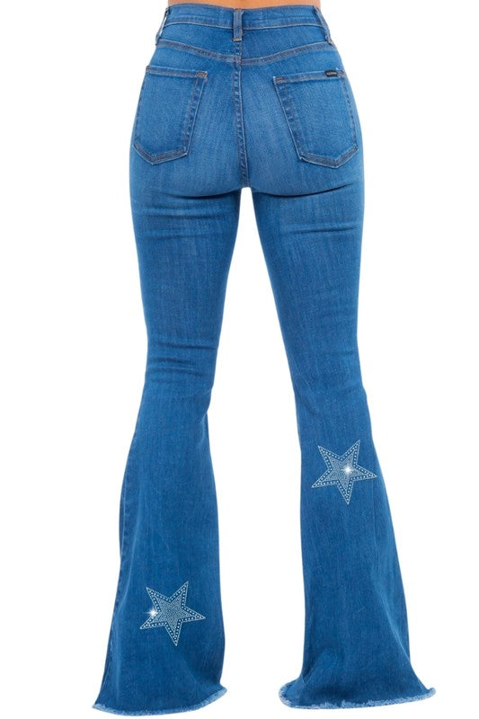 Star Rhinestone Bell Bottom Blue