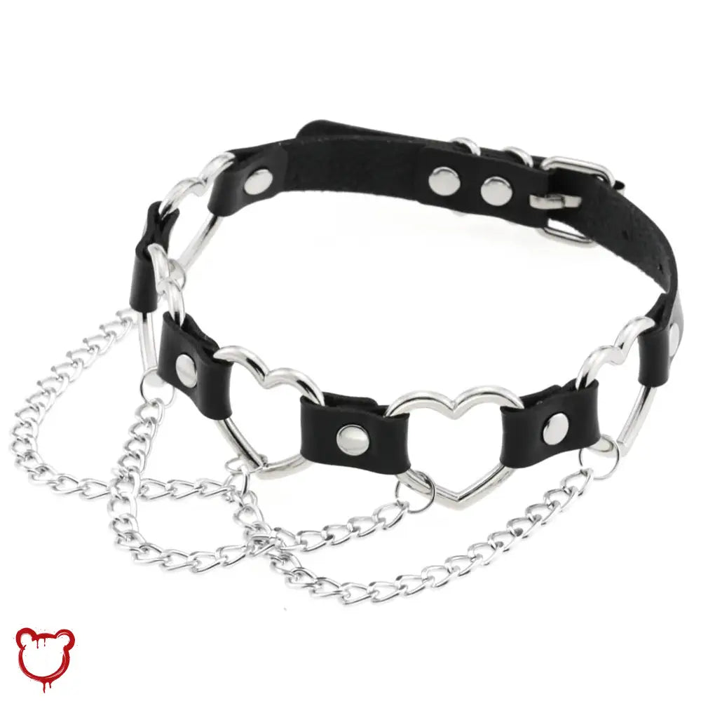 “Chain of Hearts” Faux Leather Heart Chain Choker