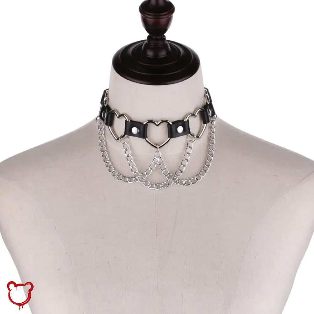 “Chain of Hearts” Faux Leather Heart Chain Choker