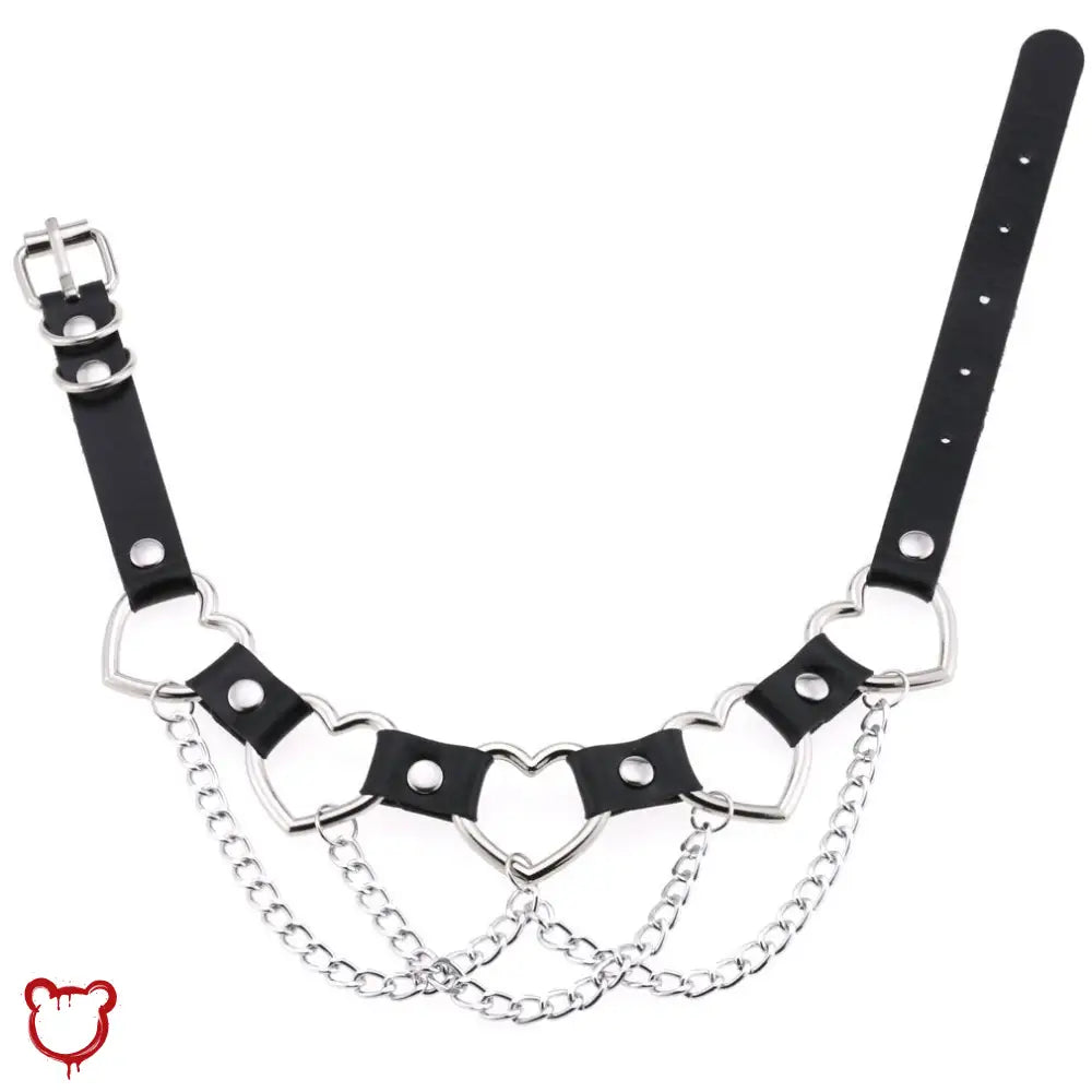 “Chain of Hearts” Faux Leather Heart Chain Choker