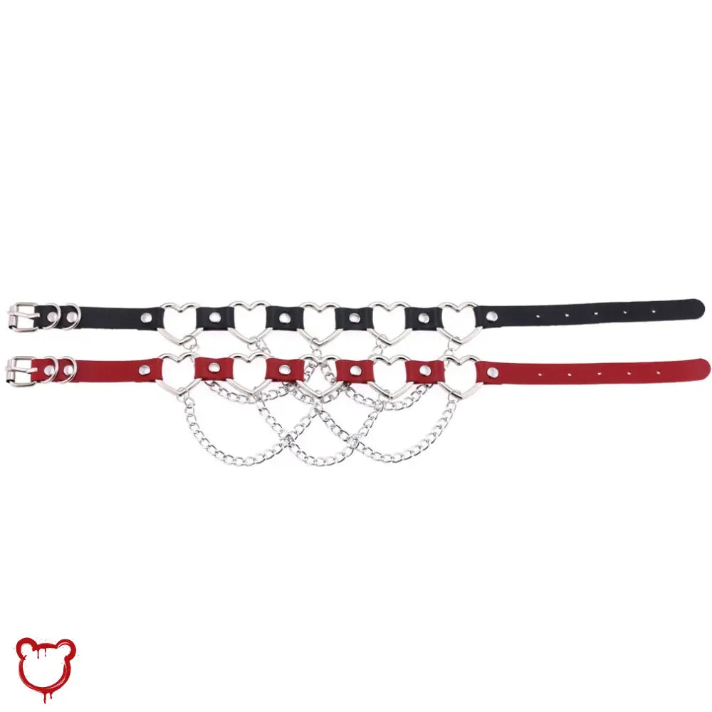 “Chain of Hearts” Faux Leather Heart Chain Choker