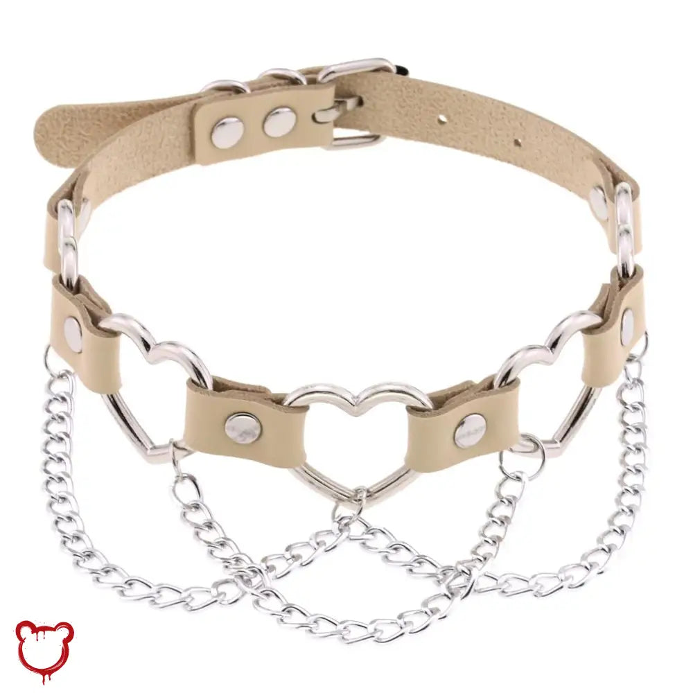 “Chain of Hearts” Faux Leather Heart Chain Choker
