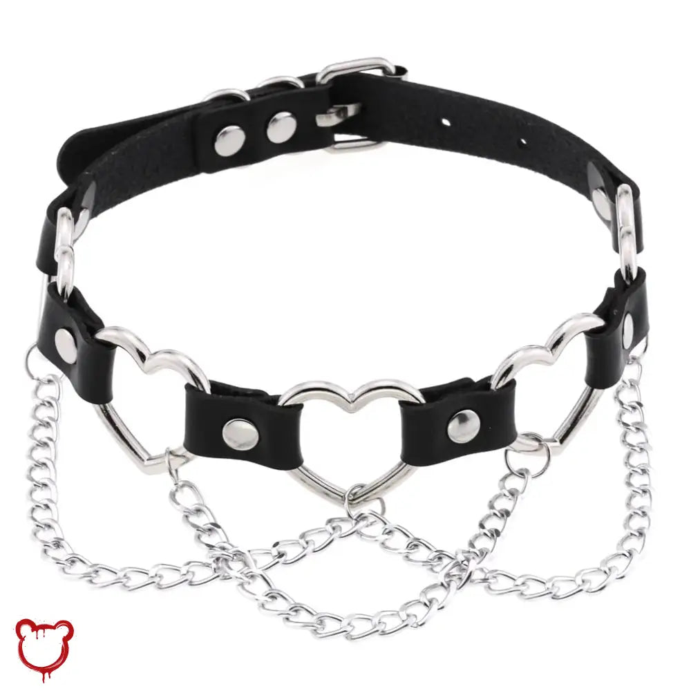 “Chain of Hearts” Faux Leather Heart Chain Choker
