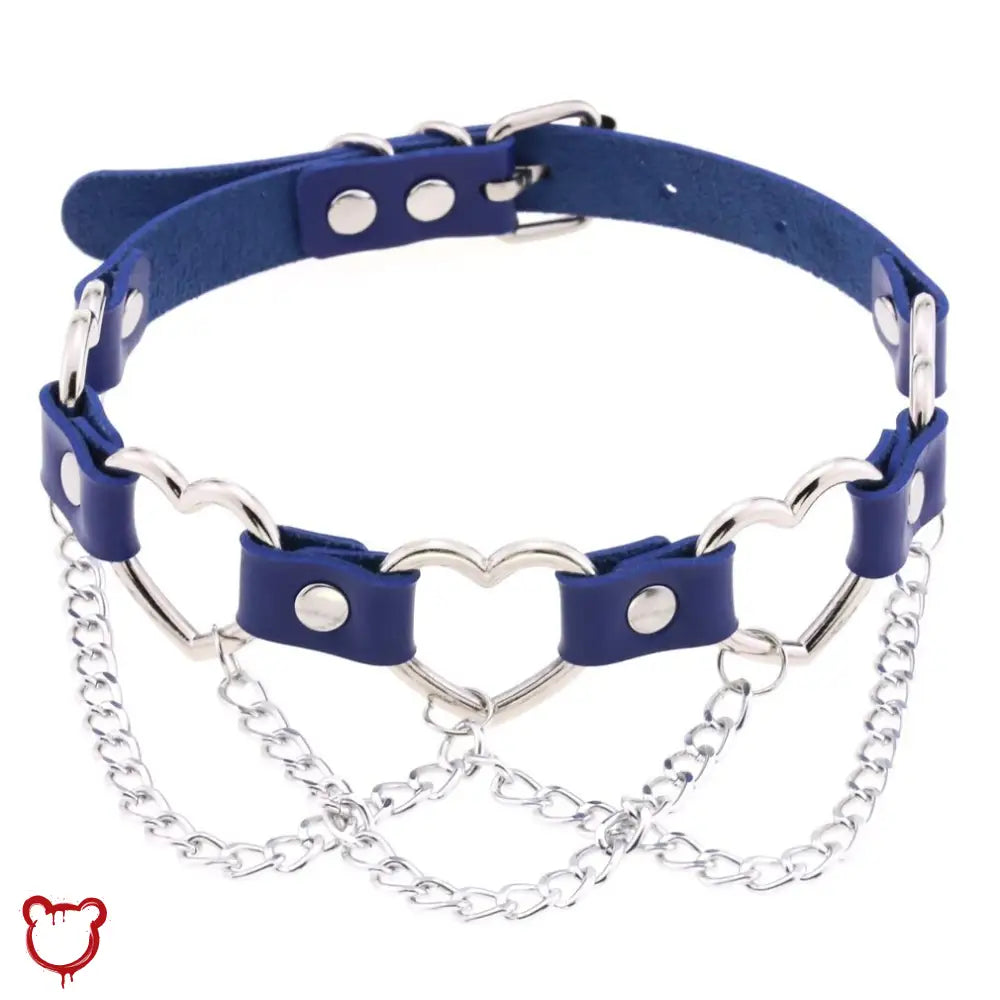 “Chain of Hearts” Faux Leather Heart Chain Choker