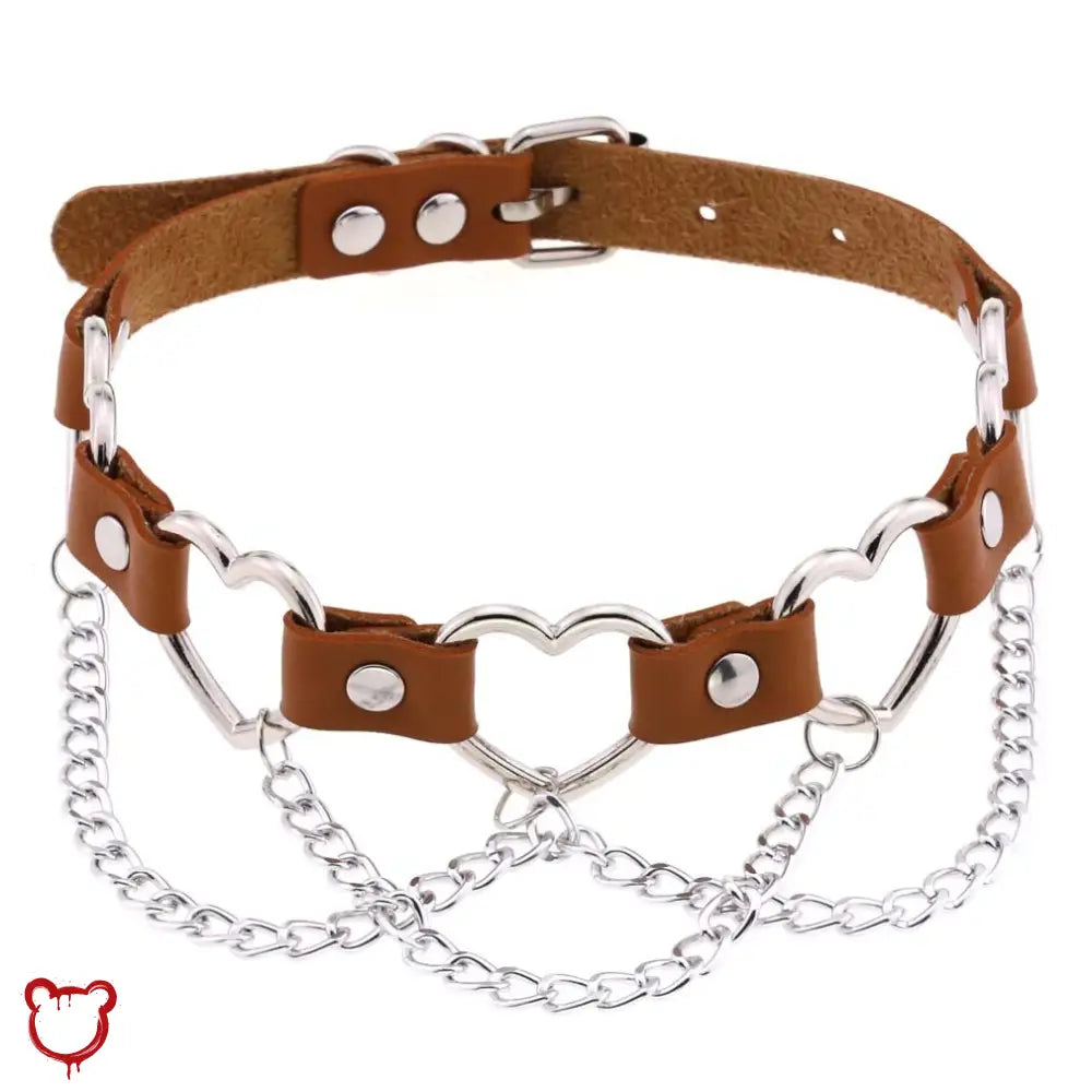 “Chain of Hearts” Faux Leather Heart Chain Choker