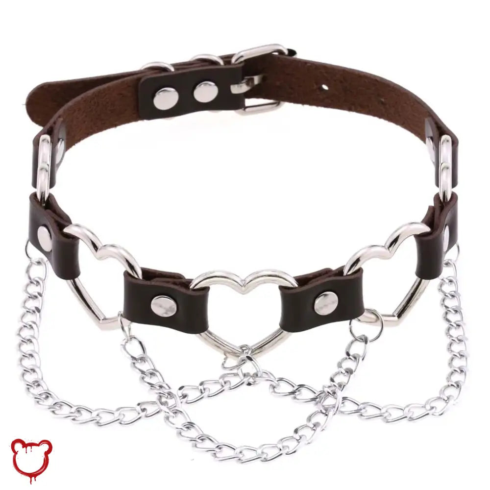 “Chain of Hearts” Faux Leather Heart Chain Choker