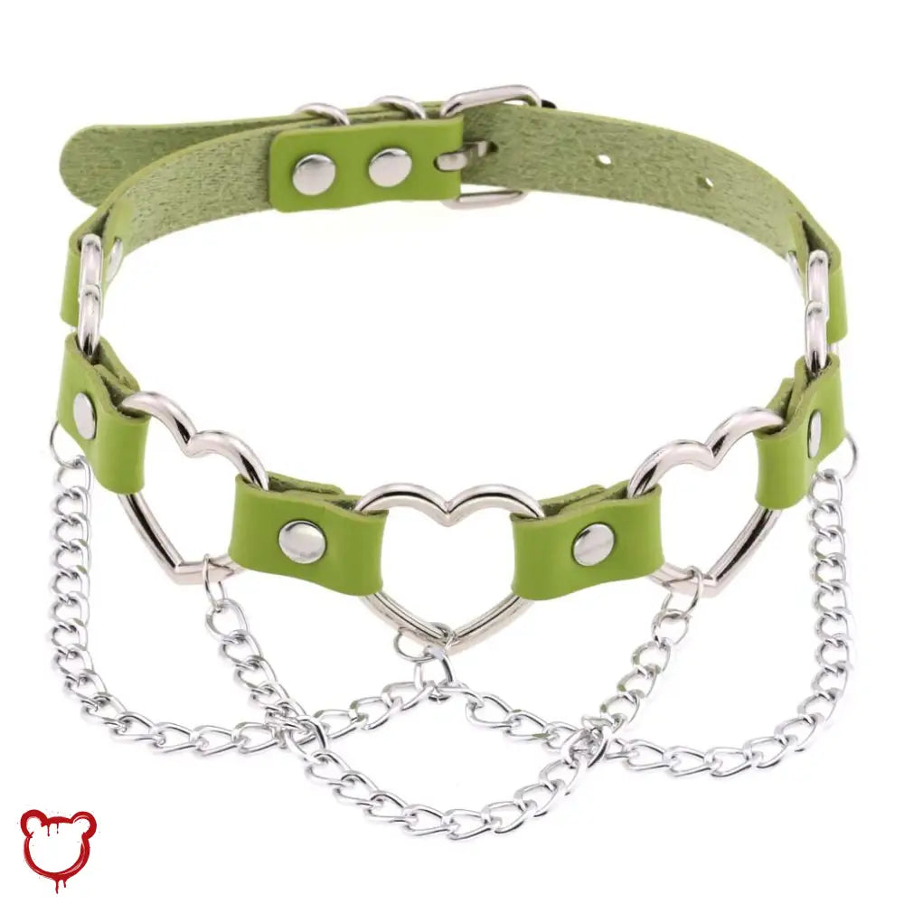 “Chain of Hearts” Faux Leather Heart Chain Choker