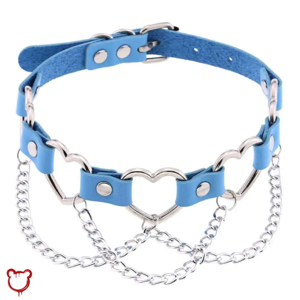 “Chain of Hearts” Faux Leather Heart Chain Choker