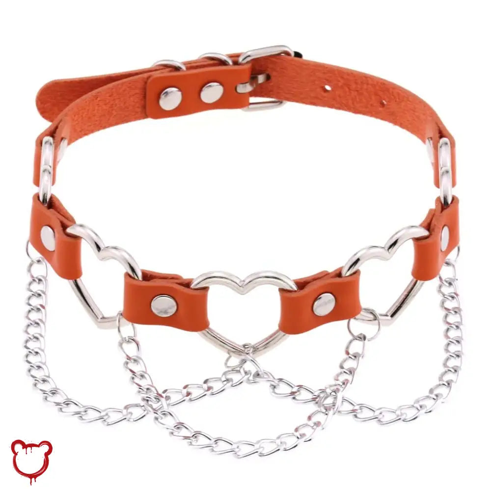 “Chain of Hearts” Faux Leather Heart Chain Choker