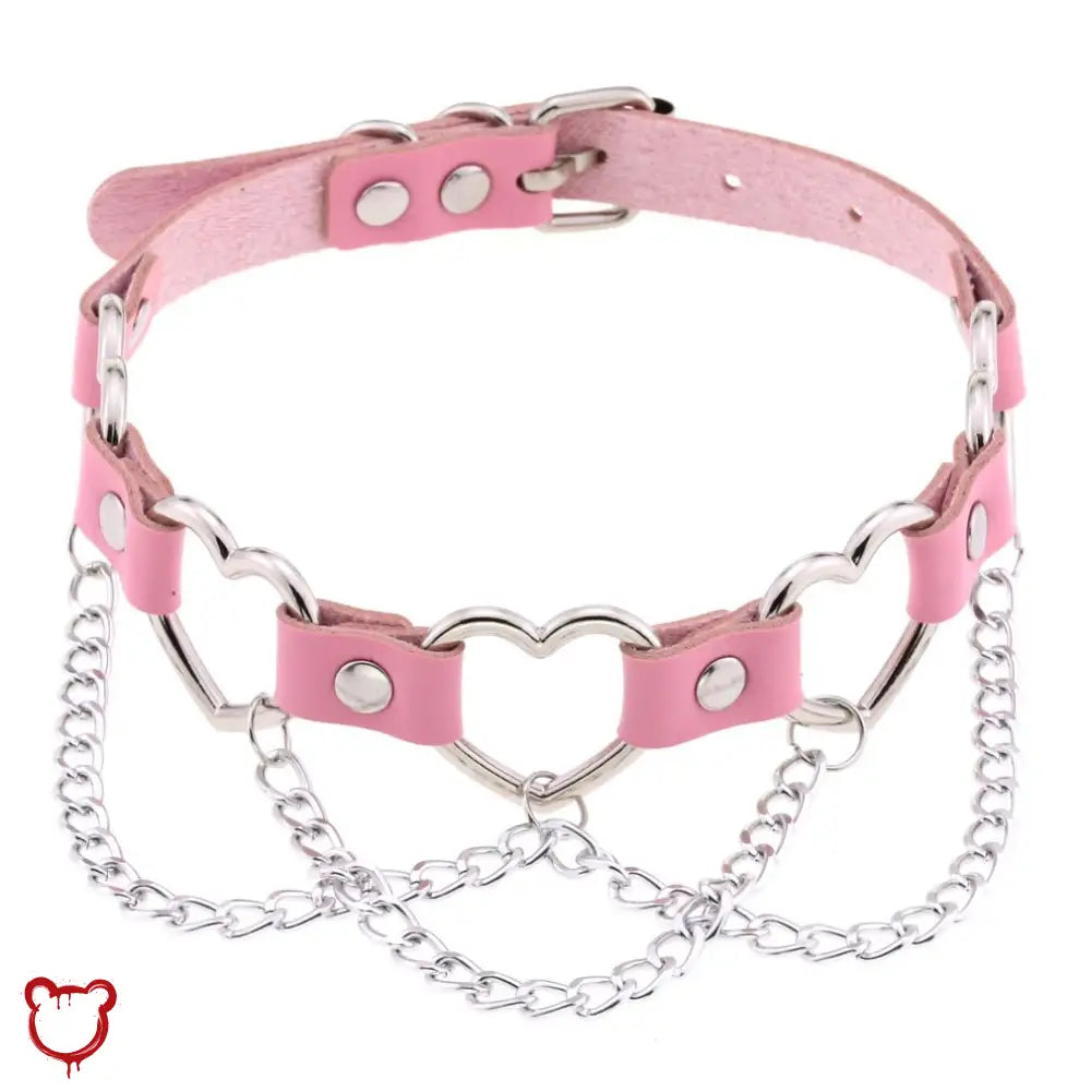 “Chain of Hearts” Faux Leather Heart Chain Choker