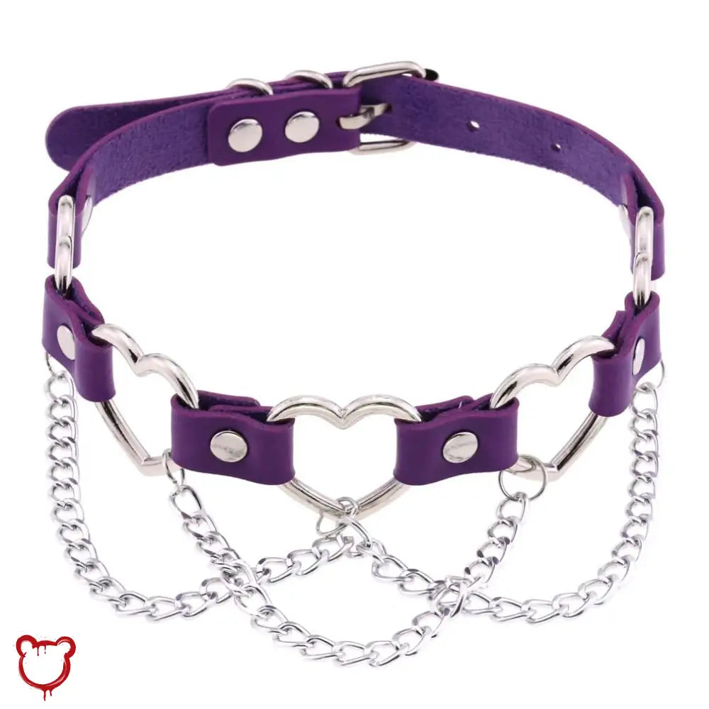 “Chain of Hearts” Faux Leather Heart Chain Choker