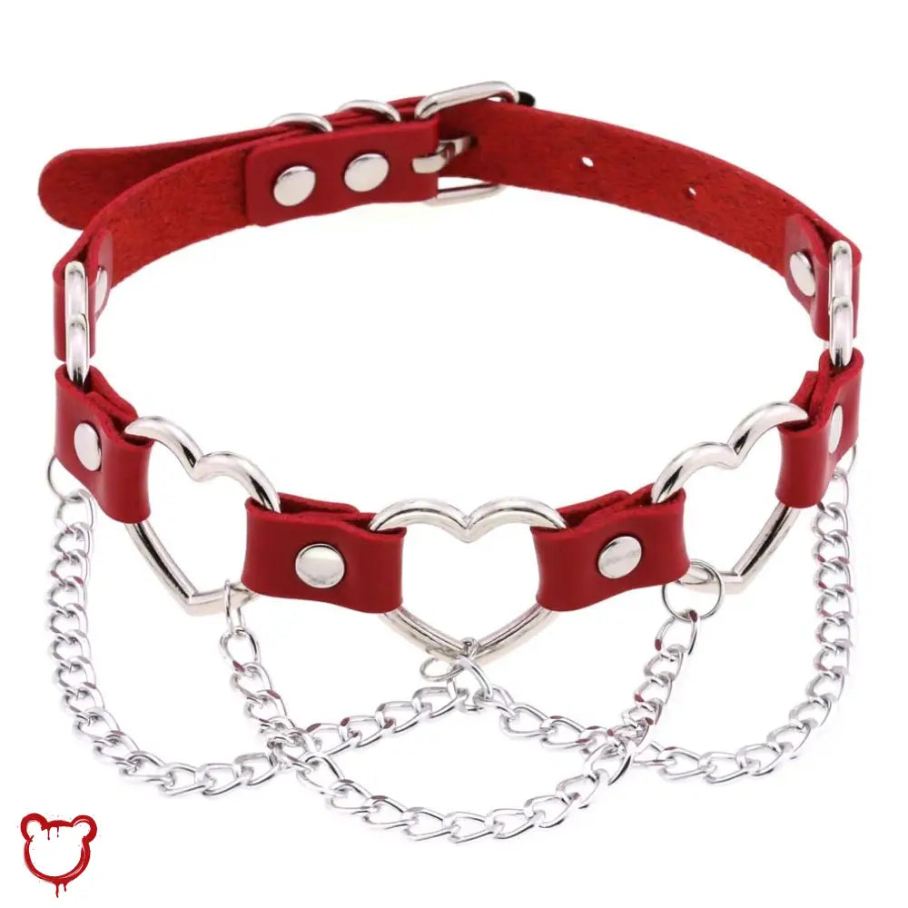 “Chain of Hearts” Faux Leather Heart Chain Choker