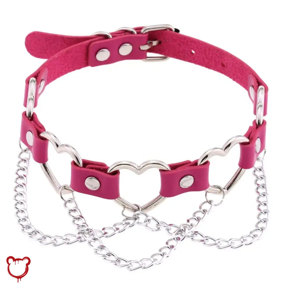 “Chain of Hearts” Faux Leather Heart Chain Choker