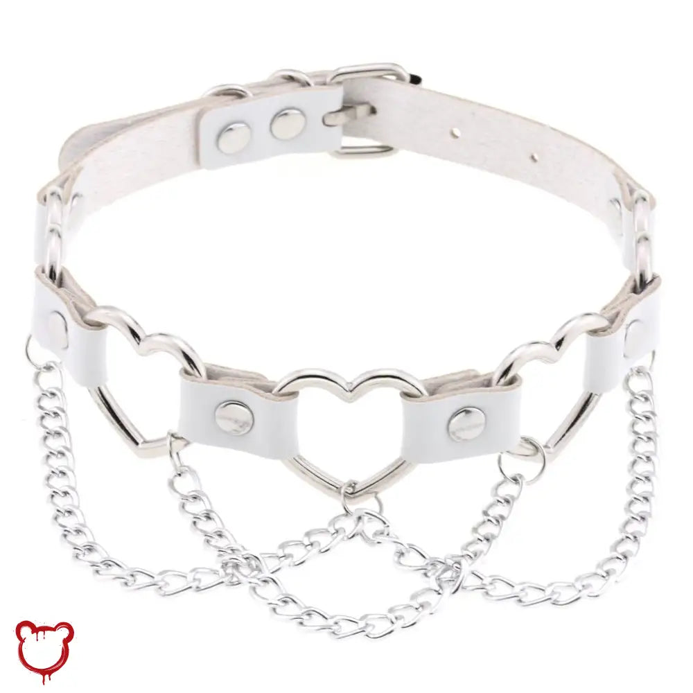 “Chain of Hearts” Faux Leather Heart Chain Choker