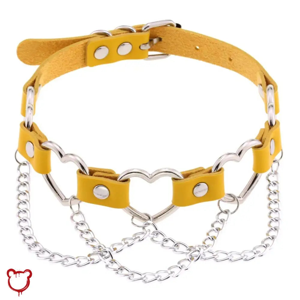 “Chain of Hearts” Faux Leather Heart Chain Choker