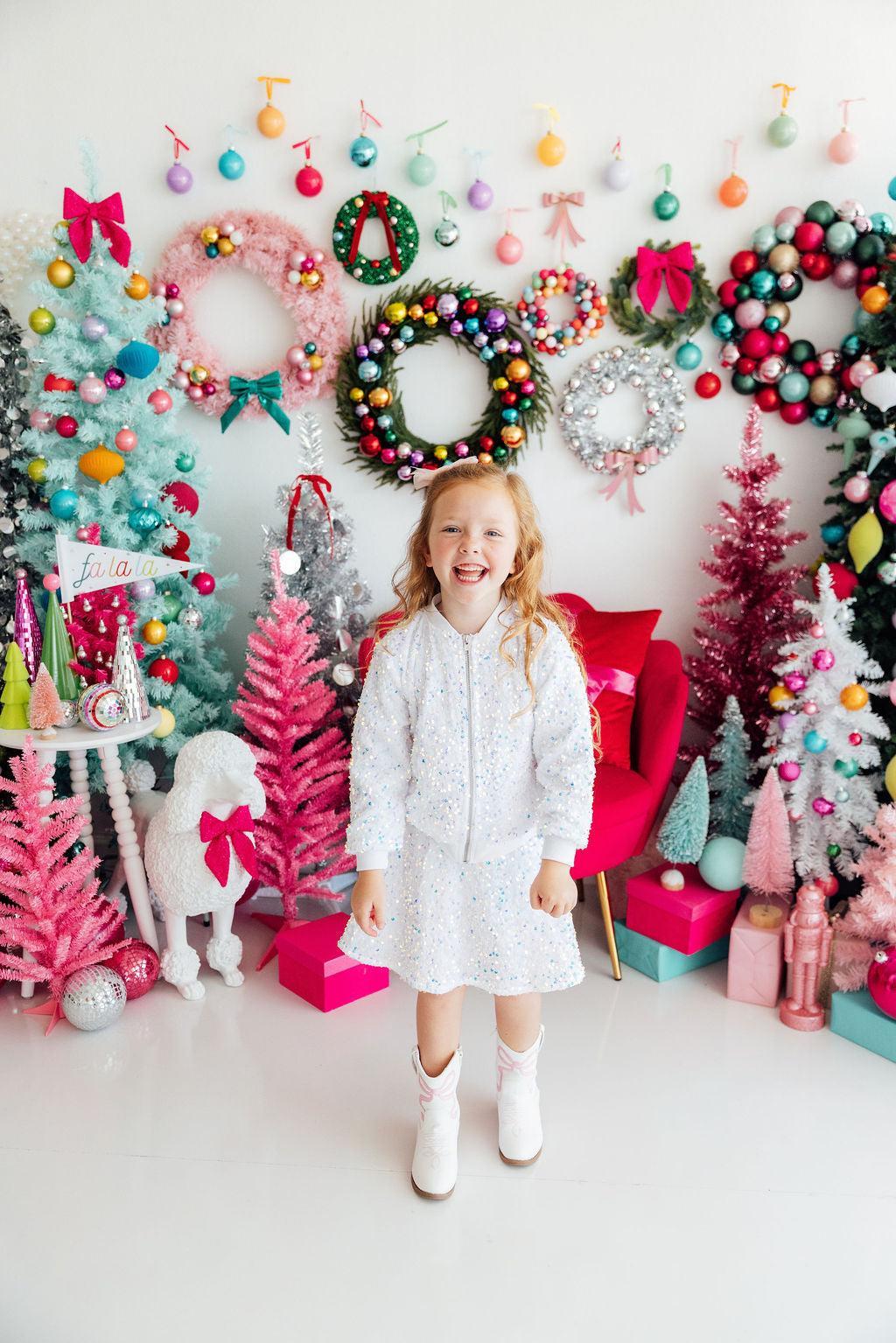 White Velvet Sequin Twirl Skort