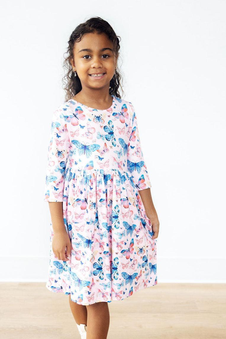 Little Flutters 3/4 Sleeve Pocket Twirl Dress