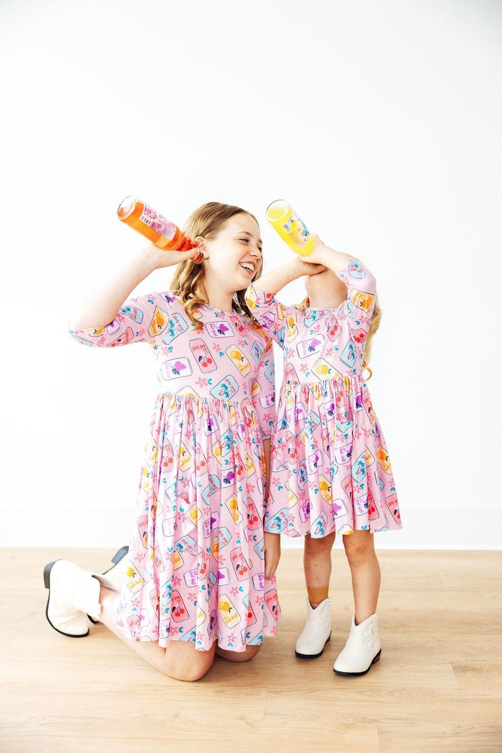 Girly Pop 3/4 Sleeve Pocket Twirl Dress