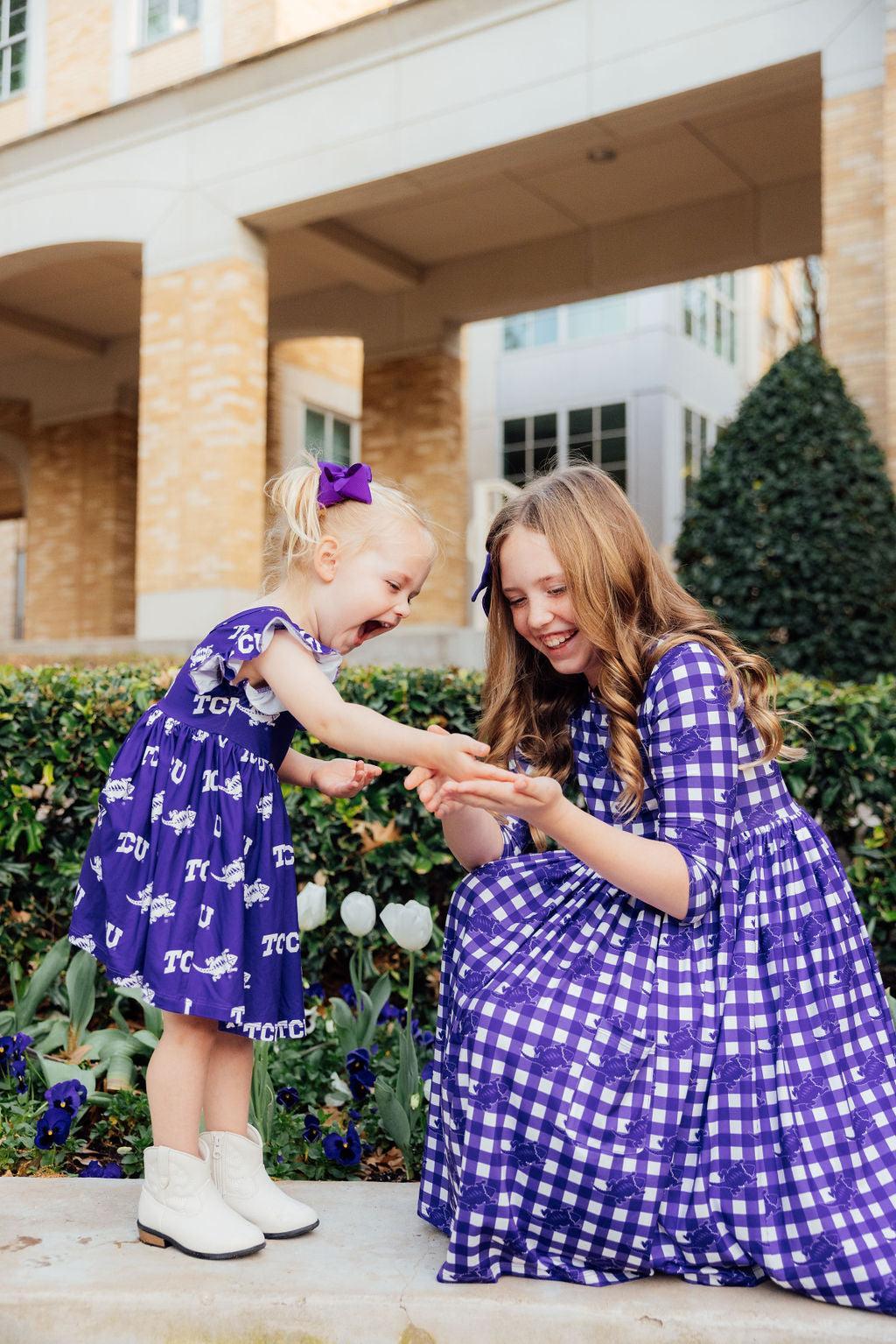 TCU Purple Frog Flutter Twirl Dress