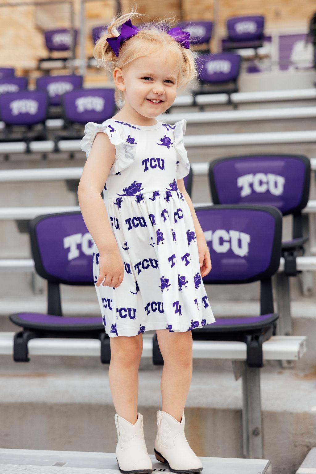 TCU White Frog Flutter Twirl Dress